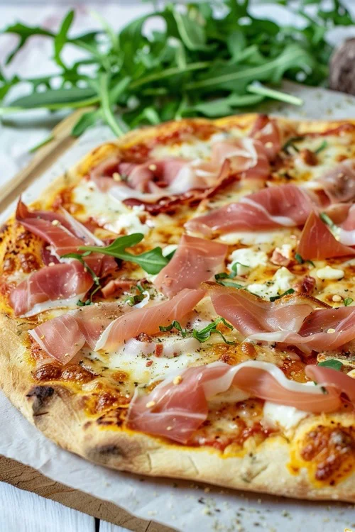 Pizza prosciutto casera fácil de hacer
